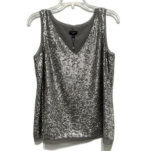 NWT Talbots Tank Top Sequin Wide Strap Gray Blouse Party Event V-Neck Women 10